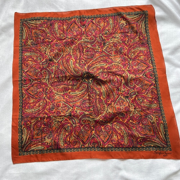 Stefano Guidi Scarf 31" Square Abstract Paisley Green Brown Border - Picture 1 of 4